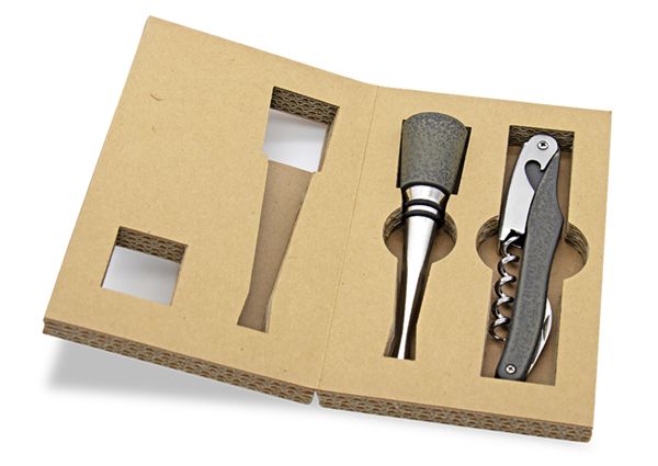 FARFALLI WINE SET TERRAE - FLINT DOLPHIN CORKSCREW + STOPPER, pkg GIFT BOX