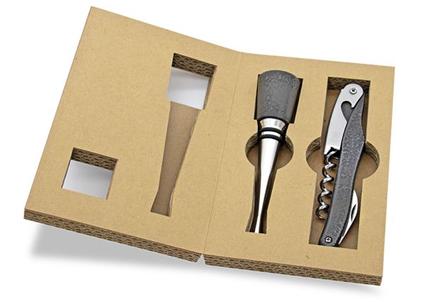 FARFALLI WINE SET TERRAE - STONE DOLPHIN CORKSCREW + STOPPER, pkg GIFT BOX