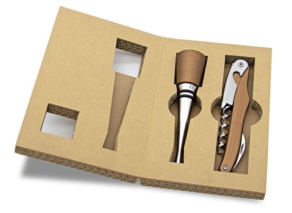 FARFALLI WINE SET METALLUM - LIQUID COPPER DOLPHIN CORKSCREW + STOPPER, pkg GIFT BOX