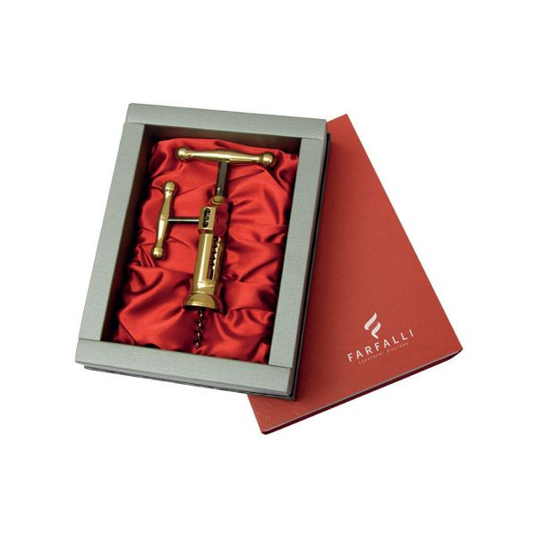 FARFALLI CORKSCREW KING, C/S RACK AND PINION MECHANISM BRASS BRIGHT +DEER HORN hdl, pkg GIFT BOX