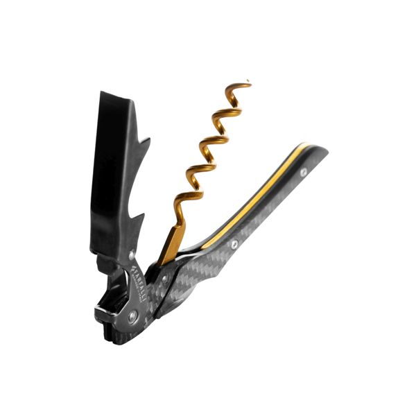 FARFALLI CORKSCREW FIBRA, CARBON FIBER w/YELLOW INSERTS pkg BLACK CARTON BOX, FARFALLI (FF 520)