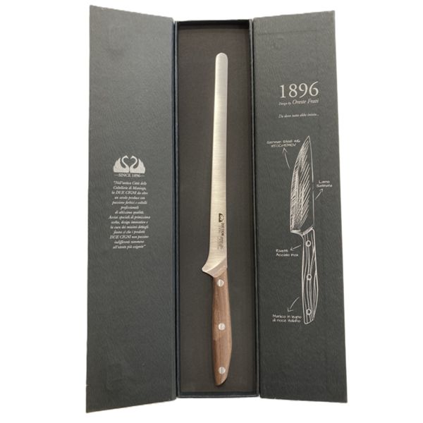 DUE CIGNI 1896 LINE COLD CUTS SLICING KNIFE NARROW HAM KNIFE CM 24 - S/S 4116 - hdl WALNUT