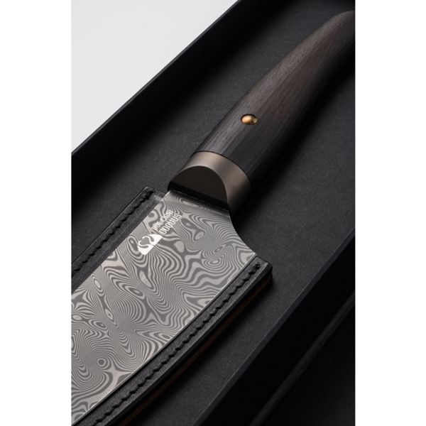 FOX/DUE CIGNI COQUUS KENGATA KNIFE 18cm/7"-BALBACH DAMASCUS FERUS PATTERN, GRANADILLO NATURAL WOOD hdl