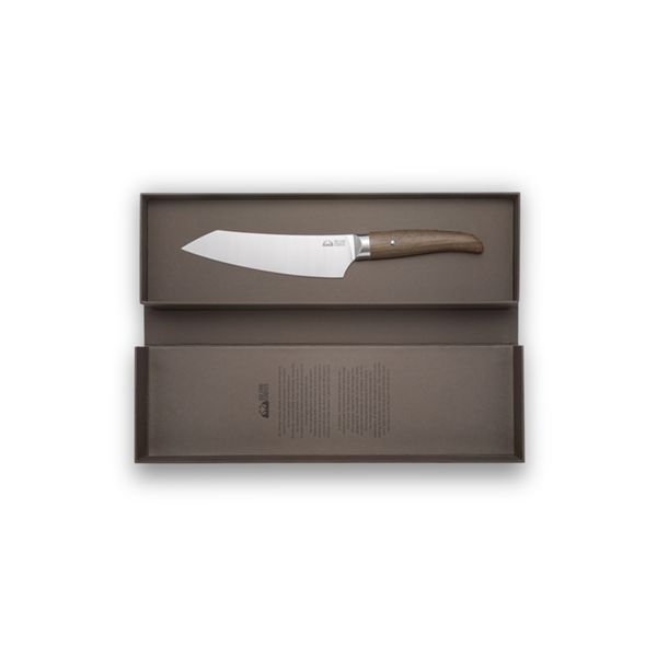 FOX/DUE CIGNI COQUUS KENGATA KNIFE 18cm/7"-STAINLESS STEEL 4116, SMOKED OAK NATURAL WOOD hdl