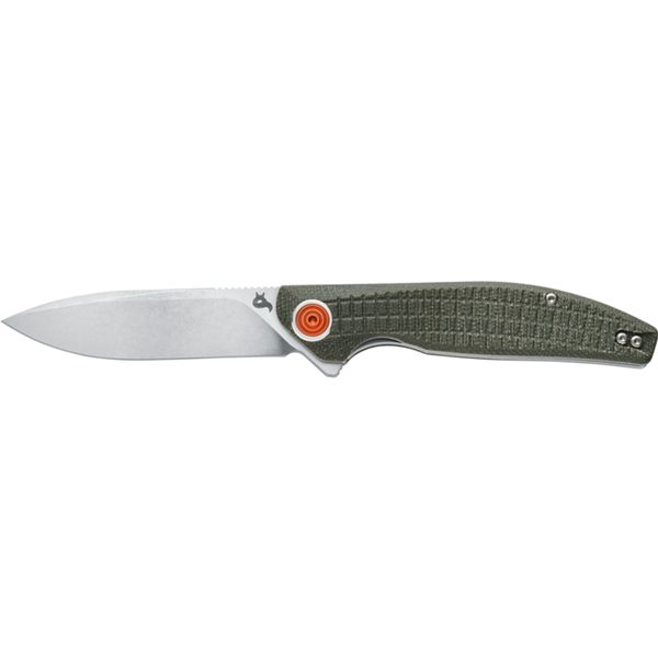 BLACK FOX ARTIA FOLDING KNIFE, STONEWASH BLD STAINLESS STEEL D2, OD GREEN MICARTA HANDLE - CERAMIC BALL-BEARING