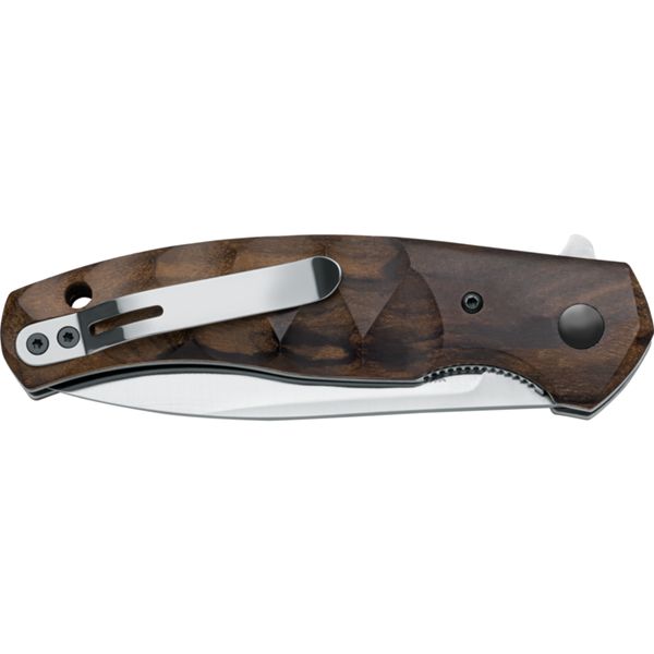 FOX ANSO ZIGGY FOLD. KNIFE, bld N690, ZIRCOTE WOOD hdl SATINATED bld w/ NYLON SHEATH