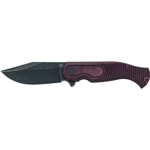 FOX EAST WOOD TIGER FOLDING KNIFE STAINLESS STEEL CPM-S90VN BLACK SW BLADE, MICARTA BURGUNDY HANDLE