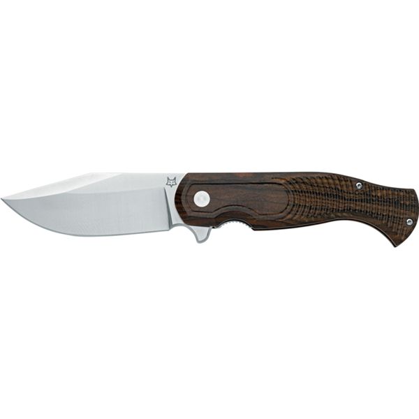 FOX EAST WOOD TIGER FOLDING KNIFE STAINLESS STEEL CPM-S90VN SATIN BLADE, ZIRCOTE WOOD HANDLE