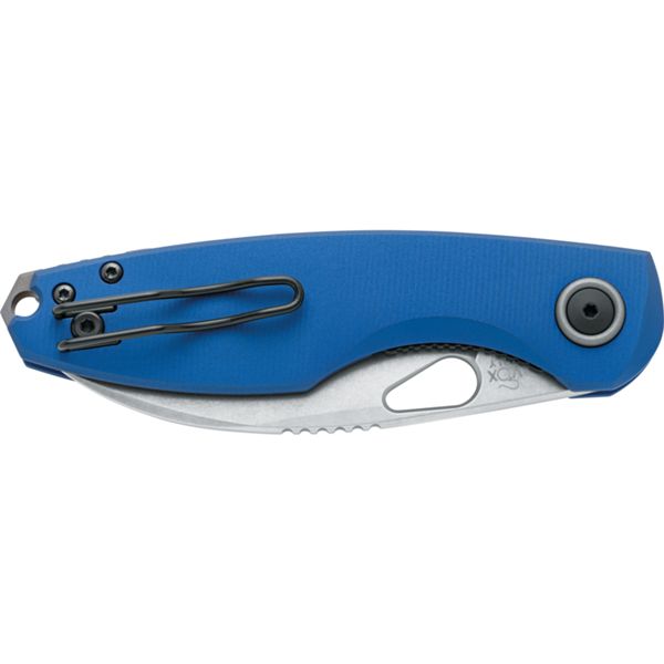 CHILIN FOLD. KNIFE, N690 STONE WASHED bld, BLUE ANODIZED ALUMINUM hdl