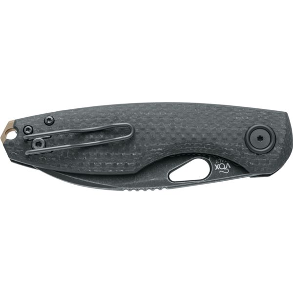 CHILIN FOLD. KNIFE, M398 BLACK PVD STONE WASHED bld, CARBON FIBER hdl