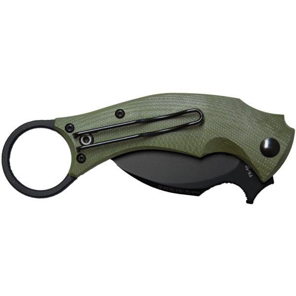 FOX/BASTINELLI BLACKBIRD KARAMBIT BLACK bld G10 GREEN hdl