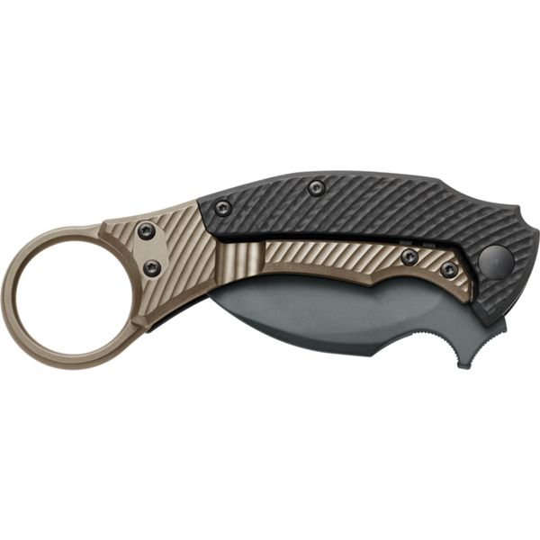 FOX/BASTINELLI BLACKBIRD FOLDING KNIFE S/S ELMAX PVD bld, BRONZE TIT.FRAME LOCK AND CF hdl