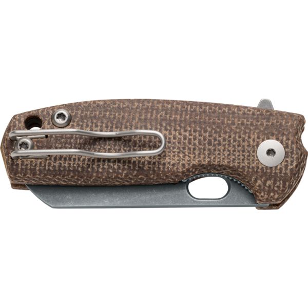 FOX/VOX BABY CORE FOLD. KNIFE, M390 ACID STONEWASHED bld, CANVAS NATURAL MICARTA hdl