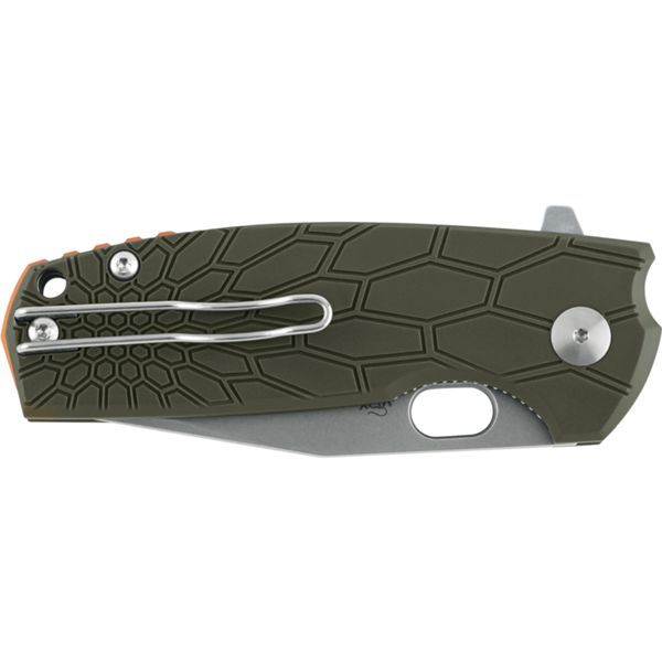 CORE TANTO, FOLDING KNIFE. N690CO ACID STONE WASHED bld, GREEN FRN hdl