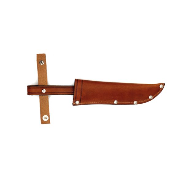 KNIFE BOAT, S/S bld, SAPELLI MAHOGANY WOOD hdl, w/LETHER SHEATH, BULK pkg