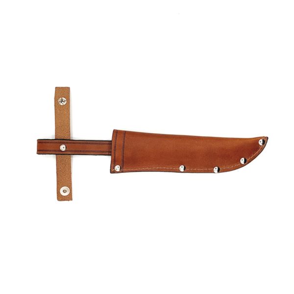 KNIFE BOAT, S/S bld, SAPELLI MAHOGANY WOOD hdl, w/LETHER SHEATH, BULK pkg