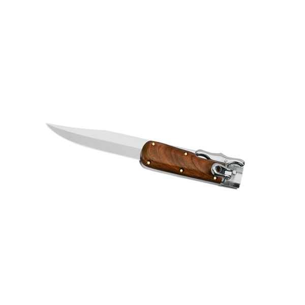 FOLD. KNIFE HUNTING, PALISANDER WOOD hdl, S/S EXTENDABLE bld, w/LETHER SHEATH, BOX pkg