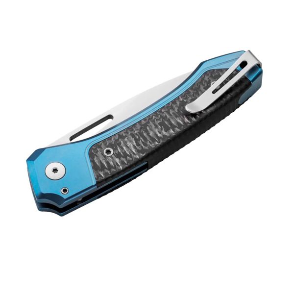 TWAIN - Folding knife Magnacut bld, Blue Titanium and Carbon Fiber hdl