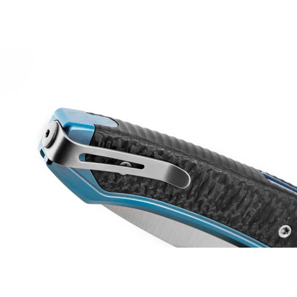 TWAIN - Folding knife Magnacut bld, Blue Titanium and Carbon Fiber hdl