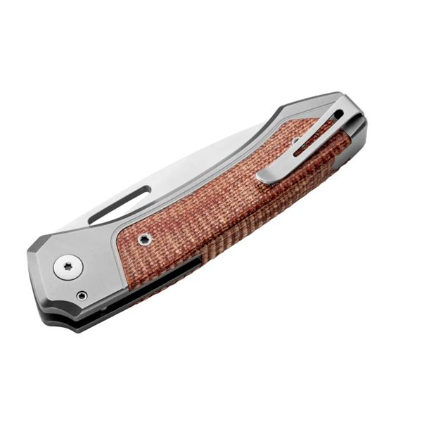 TWAIN - Folding knife Magnacut bld, Titanium and Natural Canvas hdl