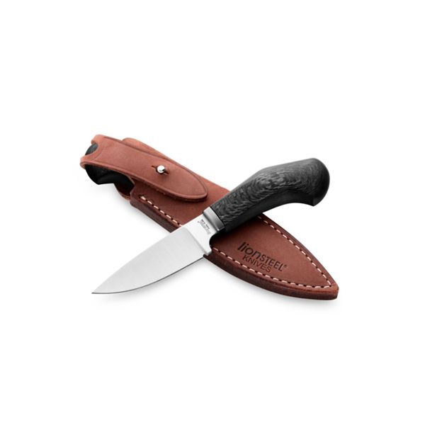 WILLY - Fixed knife m390 blade CARBON FIBER andle, Ti guard, leather sheath