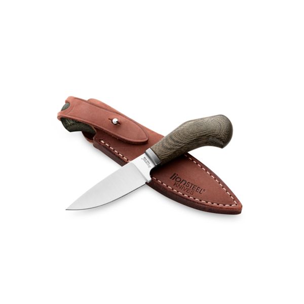 WILLY - Fixed knife m390 blade GREEN Canvas handle, Ti guard, leather sheath