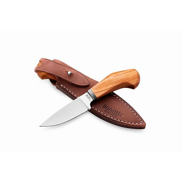 WILLY - Fixed knife m390 blade OLIVE wood andle, Ti guard, leather sheath