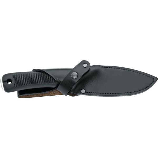 OUTDOOR KNIFE 625, S/S bld, PLASTIC hdl: BLK, +LEATHER SHEATH BLK