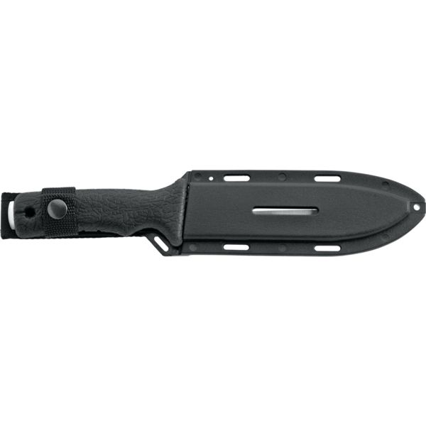 OUTDOOR KNIFE 630, S/S bld w/HOLE, PLASTIC hdl: BLK, +SHEATH