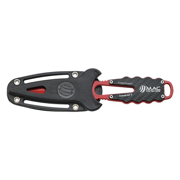 DIVING KNIFE APNEA, S/S bld 9 CM w/RED PTFE COATING, S/S hdl w/CARBON FIBER INSERTS, +SHEATH