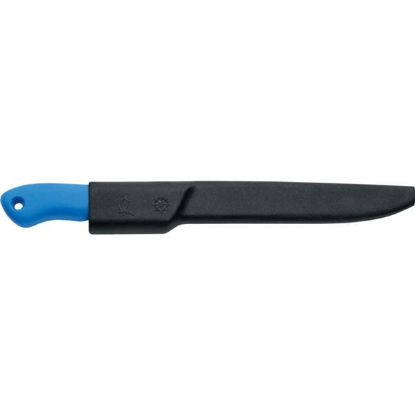 FISHING KNIFE, FILLETING, S/S bld 18 CM, PLASTIC hdl: BLU, +SHEATH