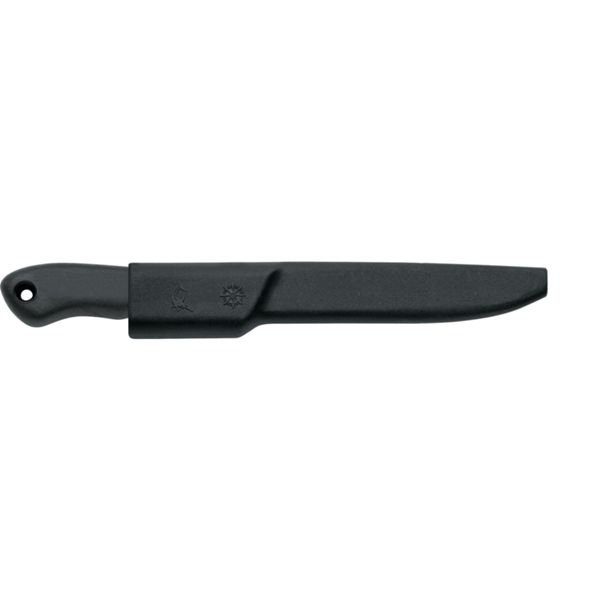 FISHING KNIFE, FILLETING, S/S bld 15 CM, WIDE w/SCALING, PLASTIC hdl: BLK, +SHEATH