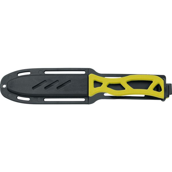 DIVING KNIFE MAKO, S/S BLK PTFE bld 11 CM, PLASTIC hdl: YEL, +SHEATH, +RUBBER RING SPARE PART