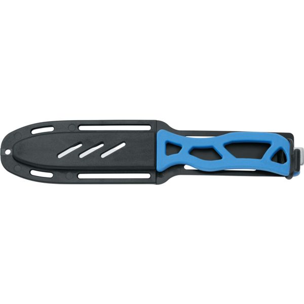 DIVING KNIFE MAKO, S/S bld 11 CM, PLASTIC hdl: BLU, +SHEATH, +RUBBER RING SPARE PART