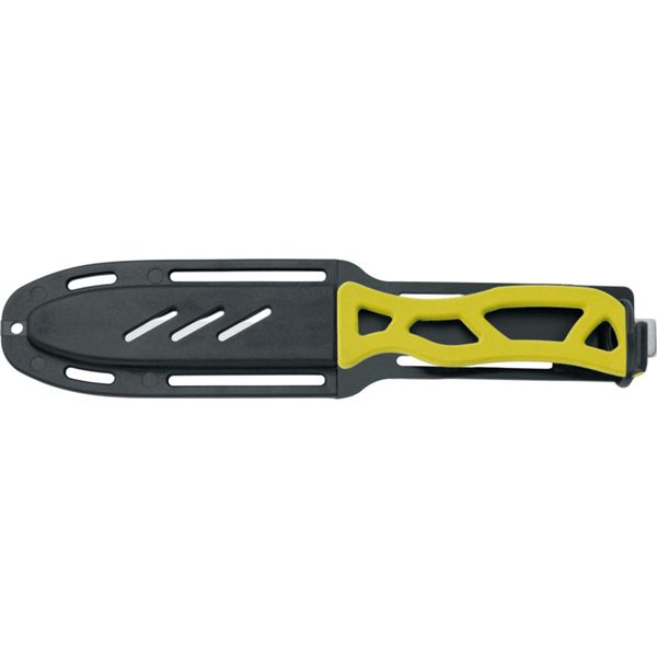 DIVING KNIFE MAKO, S/S bld 11 CM, PLASTIC hdl: YEL, +SHEATH, +RUBBER RING SPARE PART