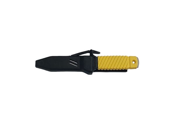 DIVING KNIFE SQUALO, S/S bld 13 CM, PLASTIC hdl: YEL, +SHEATH, +RUBBER RING SPARE PART