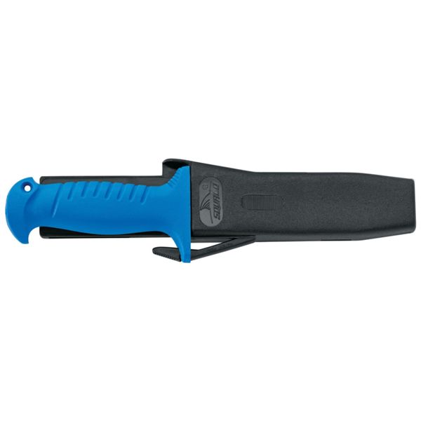 DIVING KNIFE SQUALO, S/S bld 14 CM, PLASTIC hdl: BLU, +SHEATH