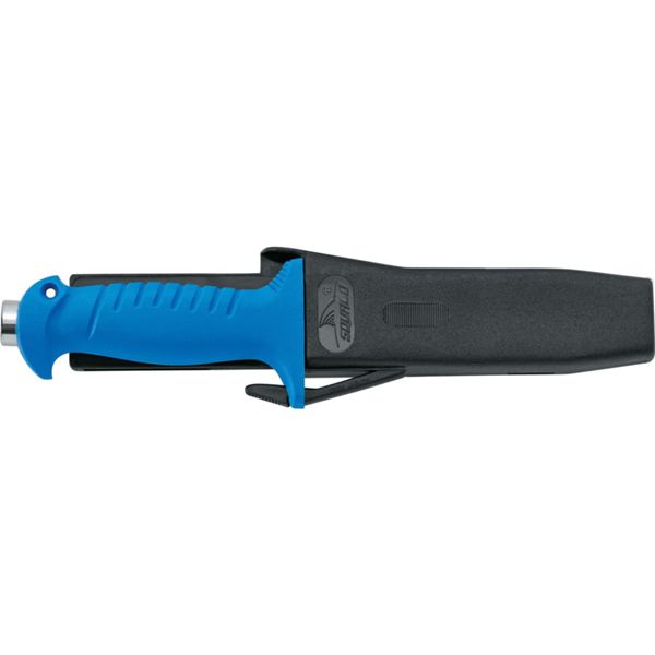 DIVING KNIFE SQUALO, S/S bld 14 CM PLASTIC hdl: BLU, w/HAMMER, +SHEATH