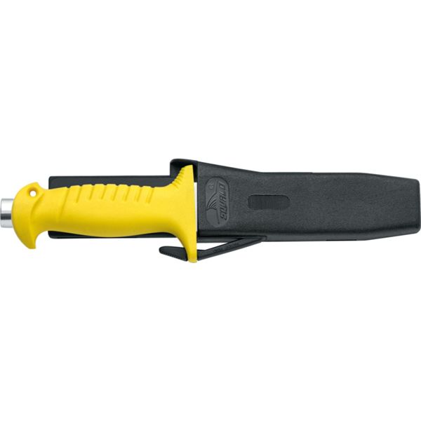 DIVING KNIFE SQUALO, S/S bld 14 CM PLASTIC hdl: YEL, w/HAMMER, +SHEATH