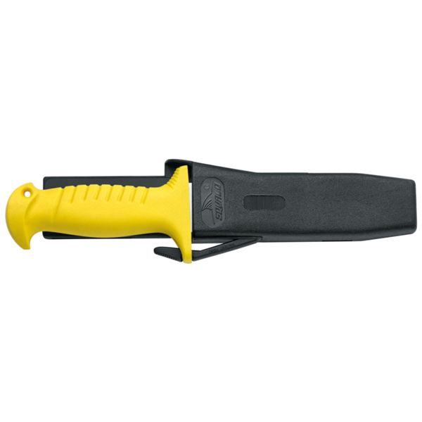 DIVING KNIFE SQUALO, S/S bld 14 CM, PLASTIC hdl: YEL, +SHEATH