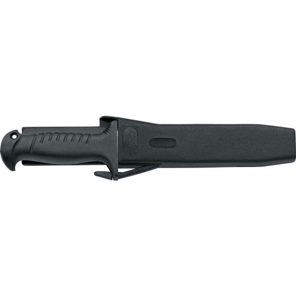 DIVING KNIFE SQUALO, S/S bld 17 CM, PLASTIC hdl: BLK, +SHEATH