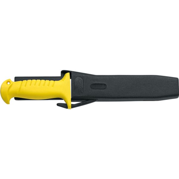 DIVING KNIFE SQUALO, S/S bld 17 CM, PLASTIC hdl: YEL, +SHEATH