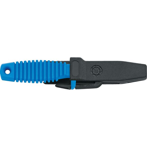 DIVING KNIFE SHARK, S/S bld 9 CM, PLASTIC hdl: BLU, +SHEATH