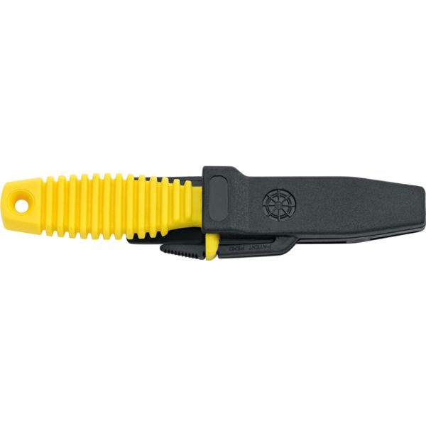 DIVING KNIFE SHARK, S/S bld 9 CM BLUNT, PLASTIC hdl: YEL, +SHEATH