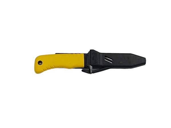 DIVING KNIFE SQUALO, S/S bld 13 CM, PLASTIC hdl: YEL, +SHEATH, +RUBBER RING SPARE PART