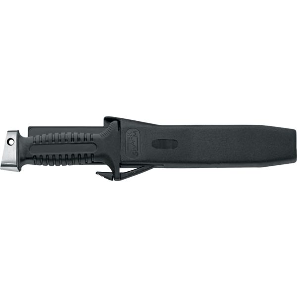 DIVING KNIFE SHARK, S/S BLK PTFE bld 18 CM, PLASTIC hdl: BLK, +SHEATH