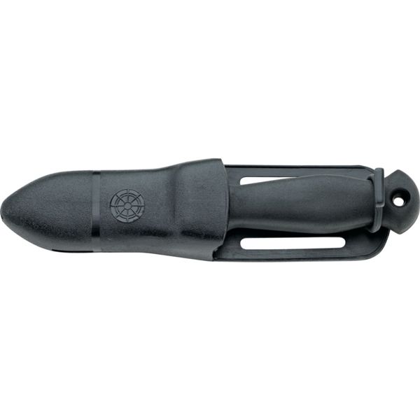 DIVING KNIFE SUB, AISI 304 S/S bld 9 CM, PLASTIC hdl: BLK, +SHEATH, +RUBBER RING SPARE PART