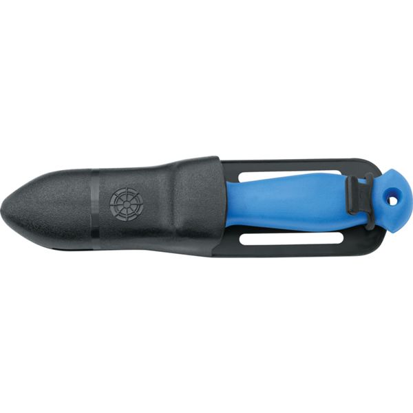 DIVING KNIFE SUB, S/S bld 9 CM, PLASTIC hdl: BLU, +SHEATH, +RUBBER RING SPARE PART