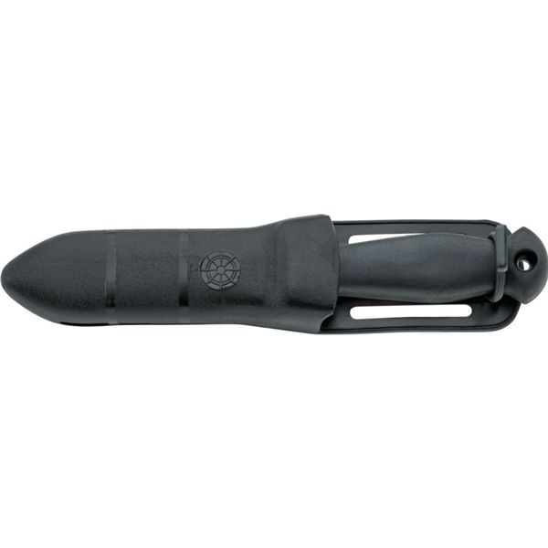 DIVING KNIFE SUB, S/S BLK PTFE DAGA bld 11 CM, PLASTIC hdl: BLK, +SHEATH, +RUBBER RING SPARE PART