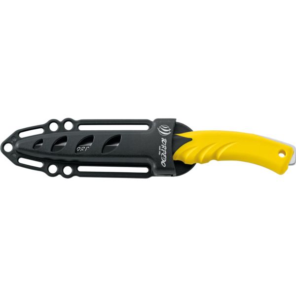 DIVING KNIFE TORPEDO, S/S BLK PTFE bld 11 CM, PLASTIC hdl: BLK/YEL, +SHEATH